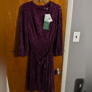 Purple Danny & Nicole 3/4 Sleeve Glitter Lace Midi Fit Flare Dress